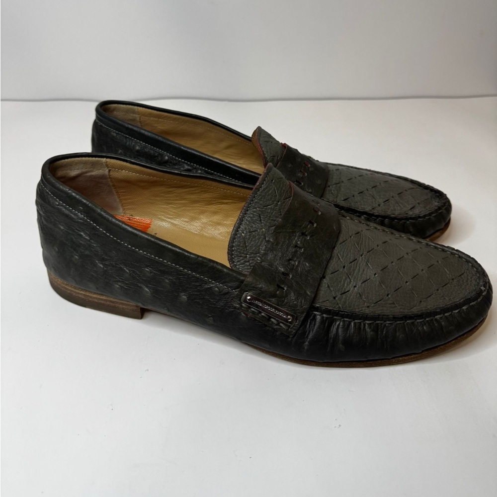 Alessandro Dell Acqua Men’s Ostrich Skin Leather Loafers Sz 43.5